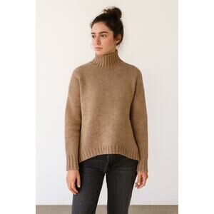 Shaina Mote Baby Alpaca Knit Oversized Slouchy Turtleneck Sweater Tan Small